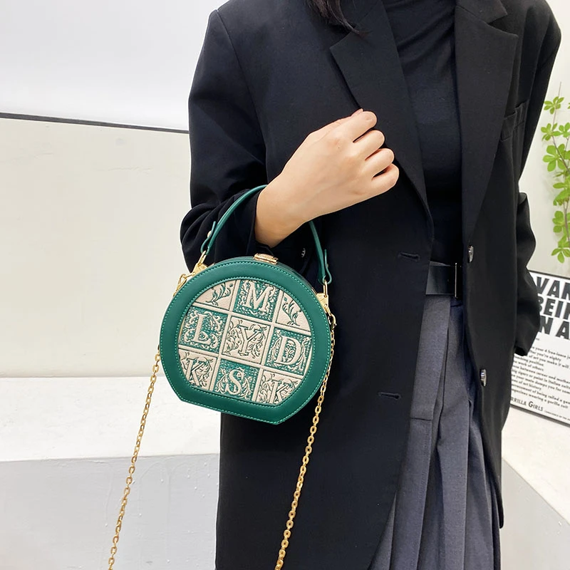 Модная мини-сумка через плечо с круглыми буквами для женщин, роскошная дизайнерская новая коричнево-зеленая сумка через плечо, женская сумочка и сумки Изображение 2