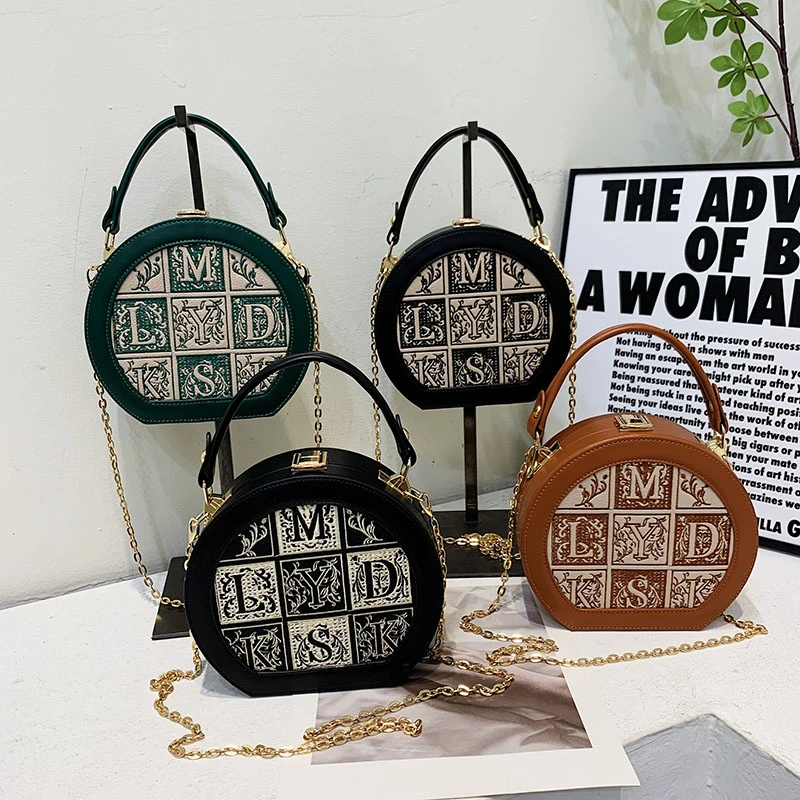Модная мини-сумка через плечо с круглыми буквами для женщин, роскошная дизайнерская новая коричнево-зеленая сумка через плечо, женская сумочка и сумки Изображение 4