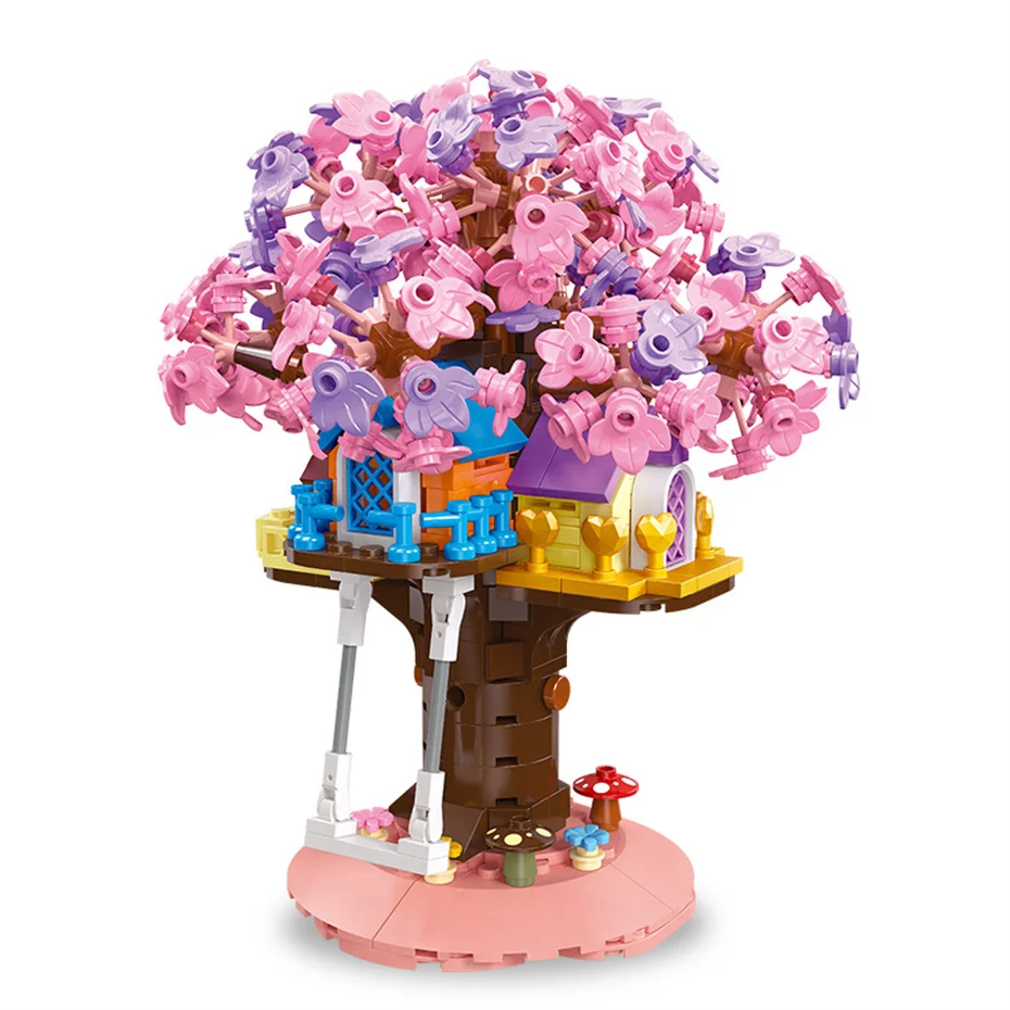 Дом на дереве Блоки 628шт Розовый Романтический дом на дереве Строительные блоки Кирпичи Строительные игрушки Подарки для влюбленных девочек Изображение 0
