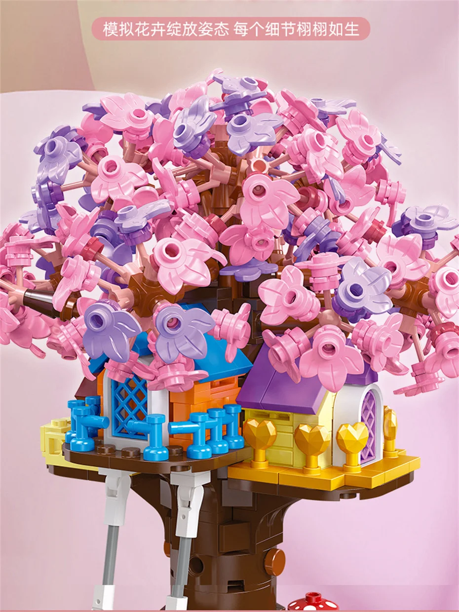 Дом на дереве Блоки 628шт Розовый Романтический дом на дереве Строительные блоки Кирпичи Строительные игрушки Подарки для влюбленных девочек Изображение 4