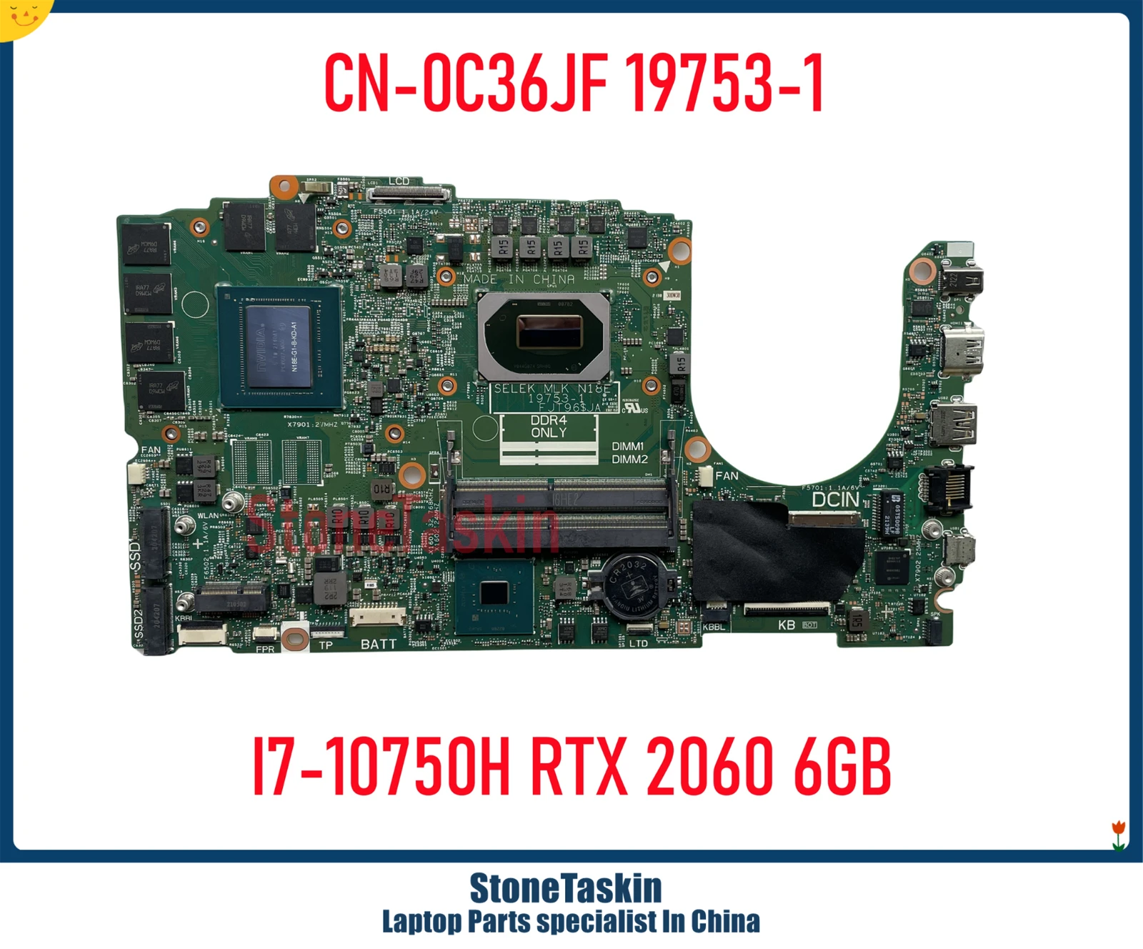 StoneTaskin CN-0C36JF 19753-1 Для Dell G3 3500 G5 5500 Материнская плата ноутбука 0C36JF SRH8Q I7-10750H RTX2060 DDR4 Игровая Материнская плата Изображение 0