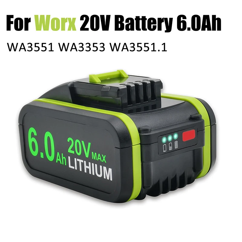 Перезаряжаемые литий-ионные Аккумуляторы 20V 6.0Ah, для Электроинструментов Worx WA3551 WA3553 WA3641 WG629E Сменный Аккумулятор Изображение 0