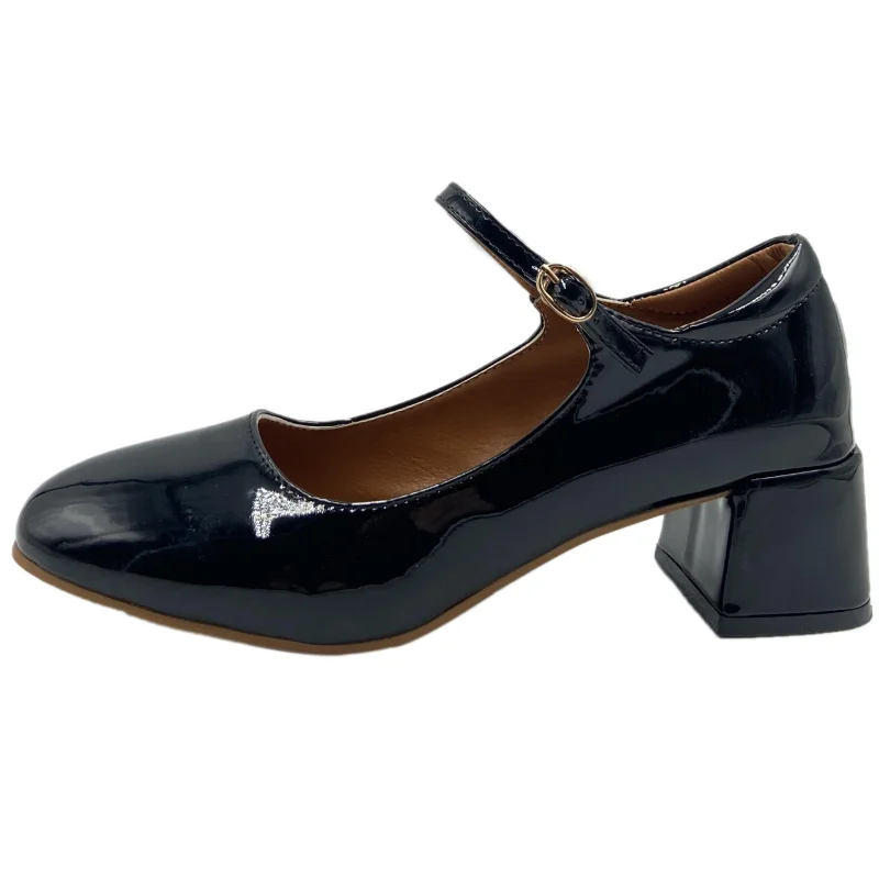 Новые весенне-осенние женские туфли Mary Janes из лакированной кожи на низком каблуке, модельные туфли с квадратным носком и ремешком с пряжкой для девочек Изображение 4