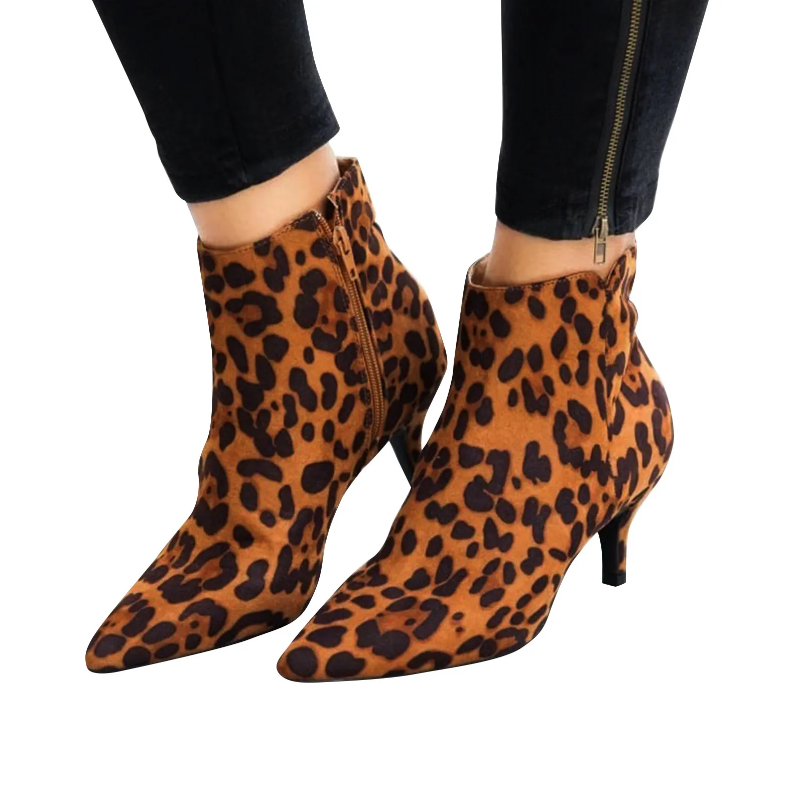 Новые женские ботильоны, Леопардовые женские ботинки с острым носком, женские туфли на высоком массивном каблуке, женская обувь, большие размеры 35-43, змея Изображение 3