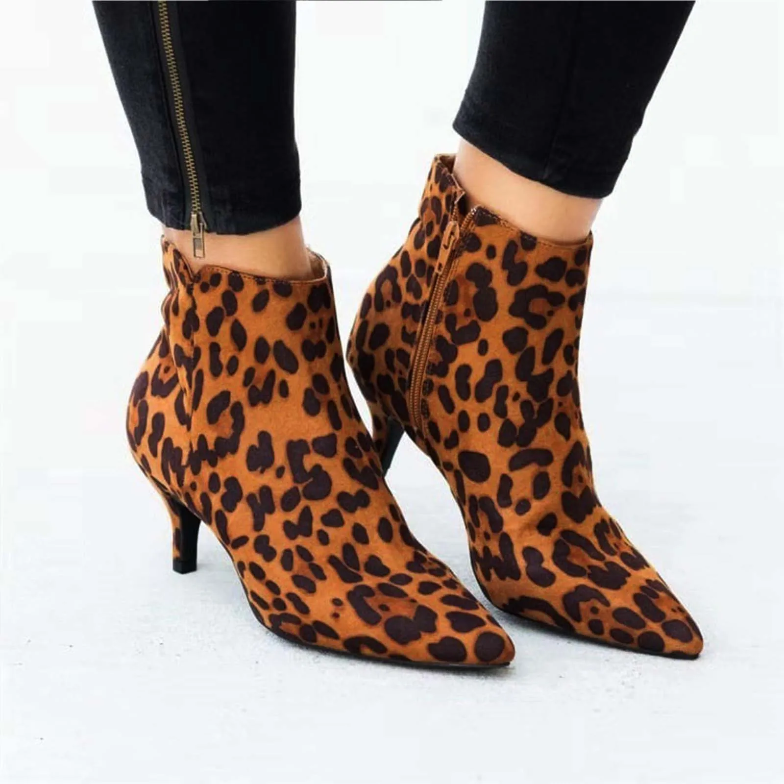 Новые женские ботильоны, Леопардовые женские ботинки с острым носком, женские туфли на высоком массивном каблуке, женская обувь, большие размеры 35-43, змея Изображение 4