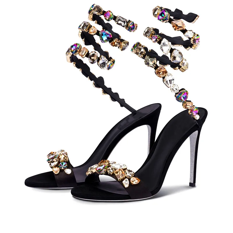 Лето 2023 г. Новые Цветные женские босоножки с бриллиантами на высоком каблуке Модные женские туфли с бриллиантами на серебряной подошве Вечеринка Вечеринка Обувь на высоком каблуке Изображение 0