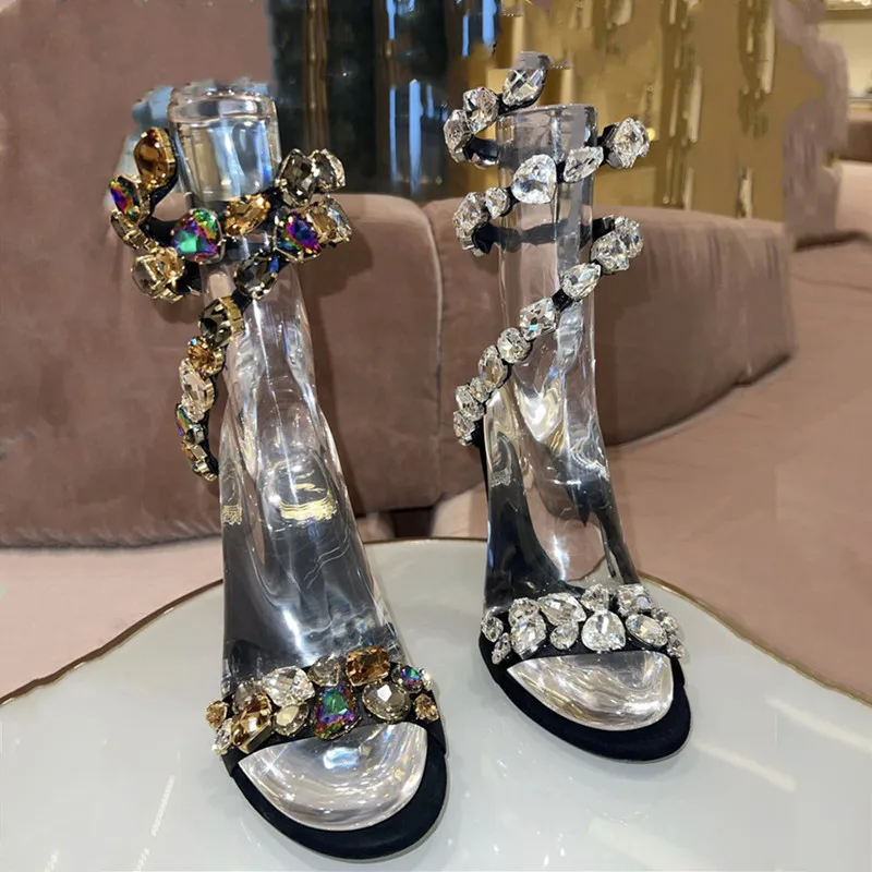 Лето 2023 г. Новые Цветные женские босоножки с бриллиантами на высоком каблуке Модные женские туфли с бриллиантами на серебряной подошве Вечеринка Вечеринка Обувь на высоком каблуке Изображение 5