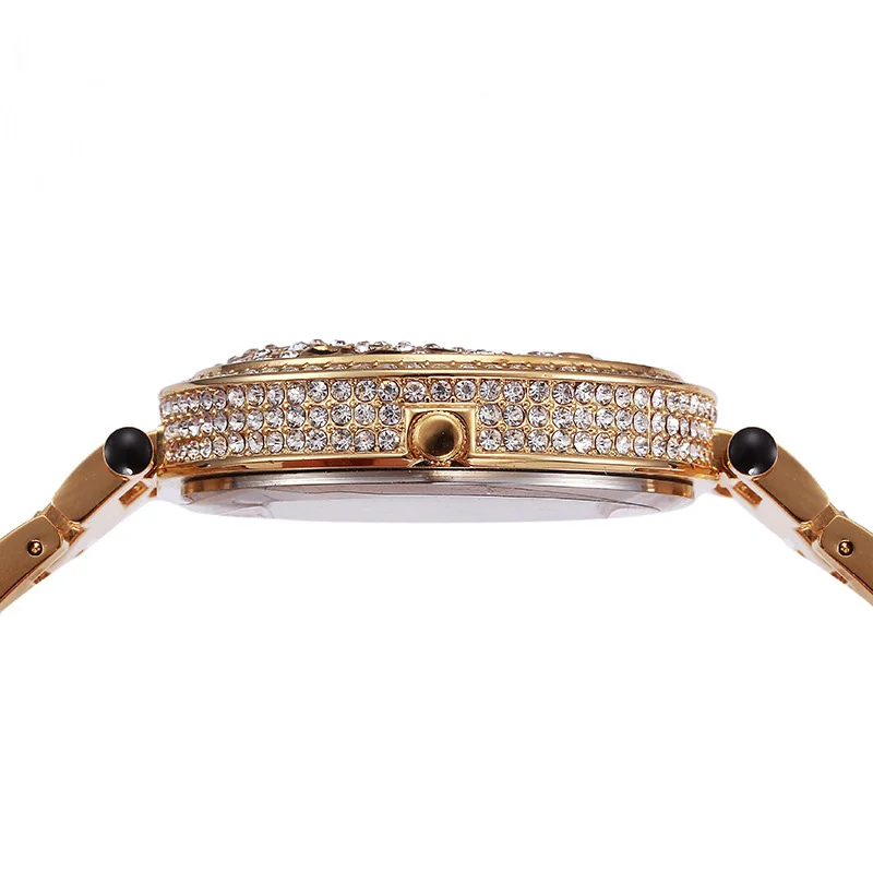 Роскошные женские часы с леопардовым бриллиантом, кварцевые аналоговые наручные часы Ice out Bling Gold для женщин, модный подарок relogio feminino Изображение 3