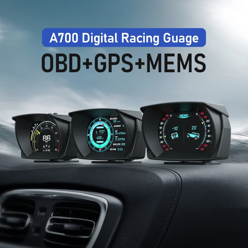 A700 Головной дисплей Автоматический датчик GPS + OBD + MEMS HUD Автомобильный компьютер Спидометр Измеритель наклона с ЖК-дисплеем Автомобильные аксессуары Изображение 2