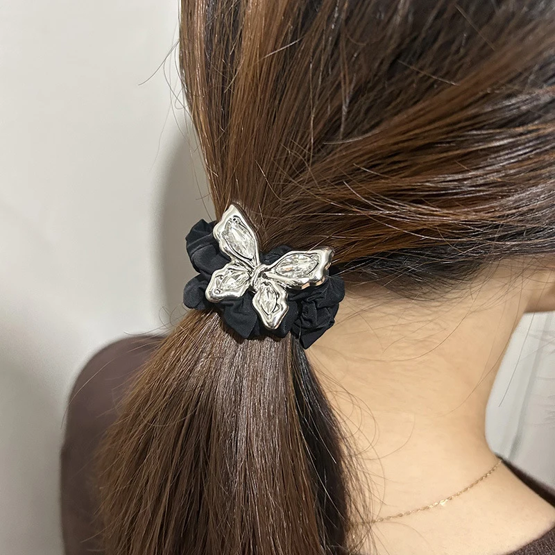 Корейская версия простой веревки для волос-бабочки из сплава, Приятная для кожи лента для волос из Ледяного шелка, Высокоэластичная Резинка, Аксессуары для волос Изображение 3