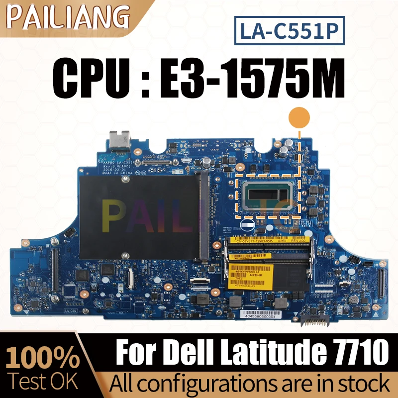 Для ноутбука Dell Latitude 7710 Материнская плата Ноутбука LA-C551P 0T6H7V 0FVFX8 SR2QV E3-1575M Материнская плата Полностью Протестирована Изображение 0