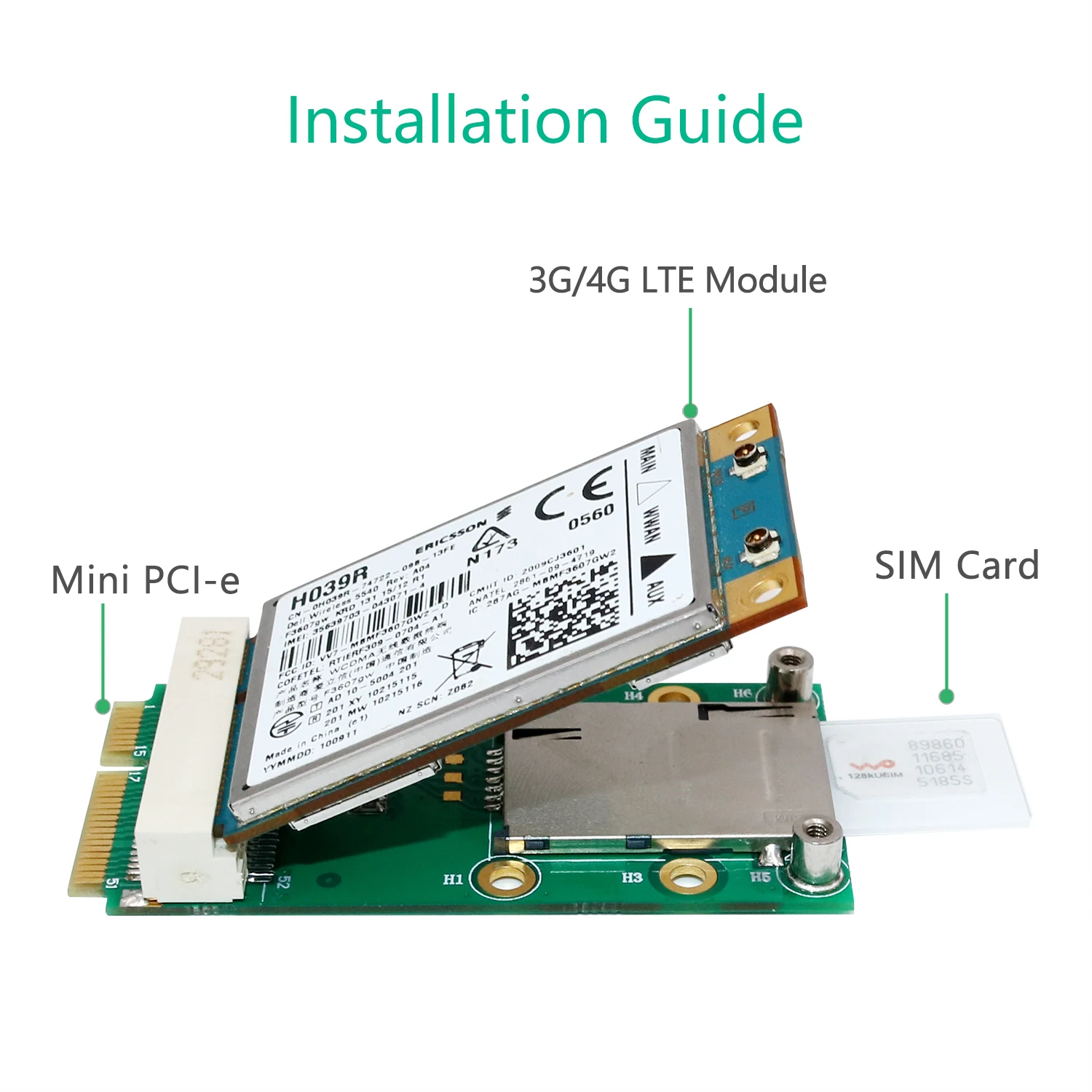 Мини-адаптер PCI-E со слотом для SIM-карты для 3G / 4G, WWAN LTE, GPS-карты с самоупругим держателем SIM-карты Изображение 0