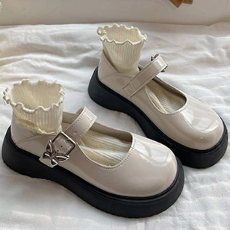 Женская обувь Женские туфли Mary Jane из лакированной кожи, туфли-лодочки с ремешком на щиколотке, женские весенне-осенние туфли в стиле Лолиты, нескользящие лоферы Изображение 4