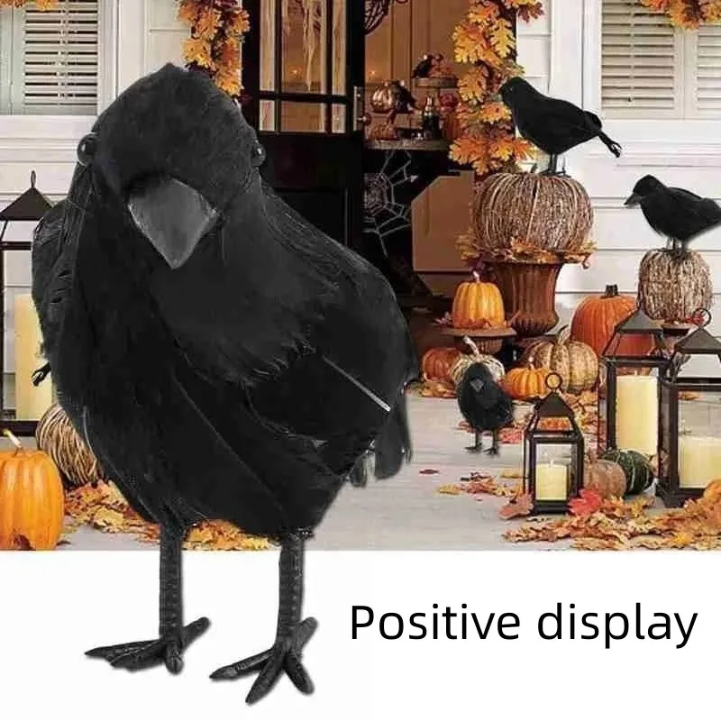 На Хэллоуин 2023 Модель Черного Ворона, Реалистичная пластиковая статуэтка, привлекающая внимание Имитация поддельной птицы, Компактное легкое украшение для дома. Изображение 1