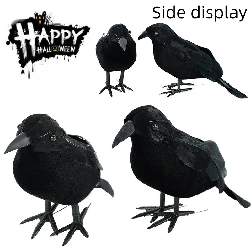 На Хэллоуин 2023 Модель Черного Ворона, Реалистичная пластиковая статуэтка, привлекающая внимание Имитация поддельной птицы, Компактное легкое украшение для дома. Изображение 3