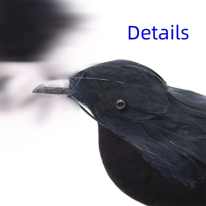 На Хэллоуин 2023 Модель Черного Ворона, Реалистичная пластиковая статуэтка, привлекающая внимание Имитация поддельной птицы, Компактное легкое украшение для дома. Изображение 4