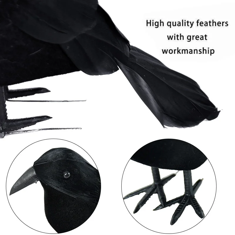 На Хэллоуин 2023 Модель Черного Ворона, Реалистичная пластиковая статуэтка, привлекающая внимание Имитация поддельной птицы, Компактное легкое украшение для дома. Изображение 5