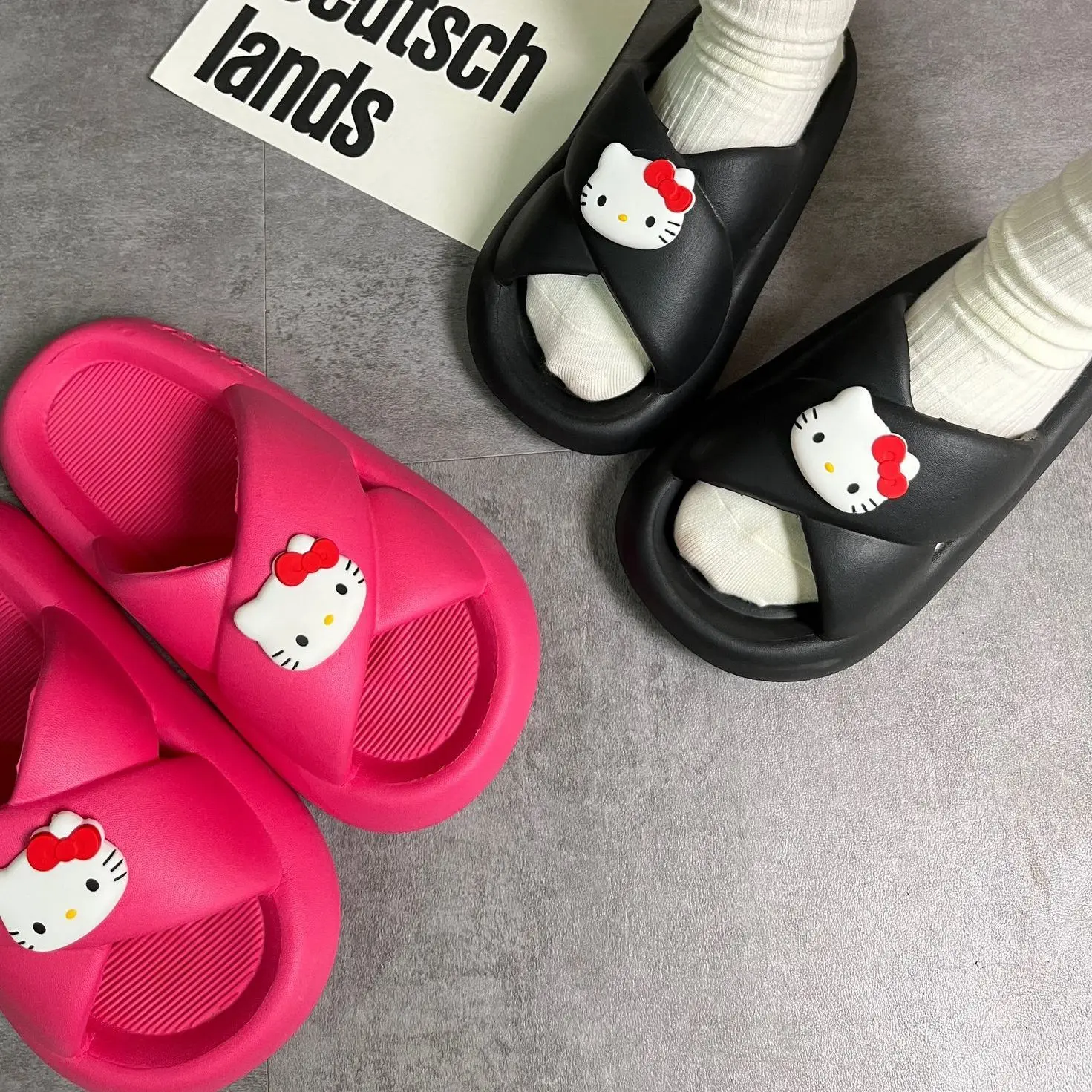 Sanrio Hellokitty/ Мягкие тапочки из ЕВЫ, летние домашние сандалии с приподнятым низом, уличные сандалии с героями мультфильмов для девочек, розовые, крутые y2k Изображение 0