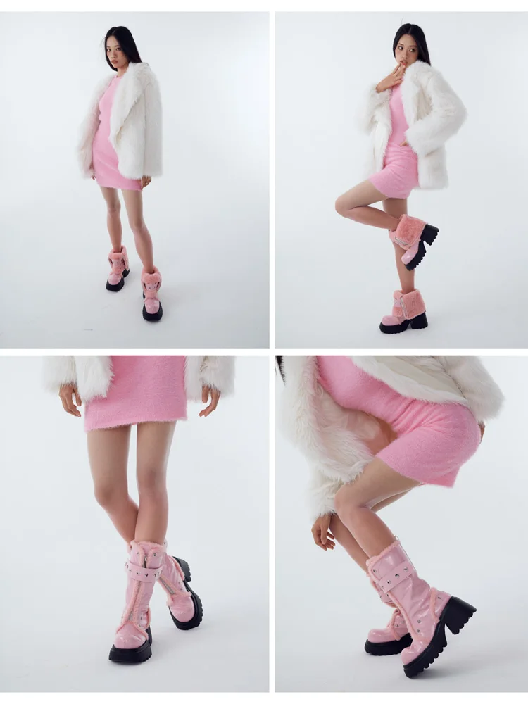 Разноцветные зимние ботинки на толстой подошве толщиной 7,5 см, сапоги до колена на молнии спереди, женский дизайнер с круглой головкой, осень и зима 2022 г. Изображение 2