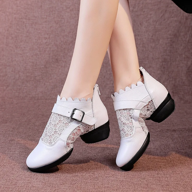 Танцевальная обувь Женская квадратная обувь Дышащие Мягкие кожаные сетчатые матросские кроссовки Танцевальная обувь Дышащая современная танцевальная обувь Изображение 0