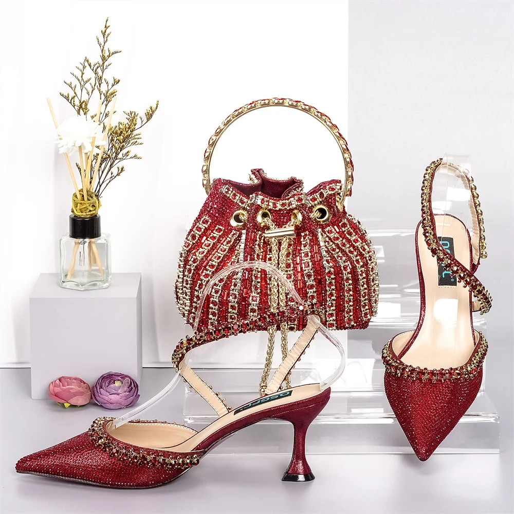 Летние классические дизайнерские туфли-лодочки с ремешком в тон сумочке винного цвета, туфли-лодочки на высоком каблуке в африканском стиле для свадьбы Изображение 0
