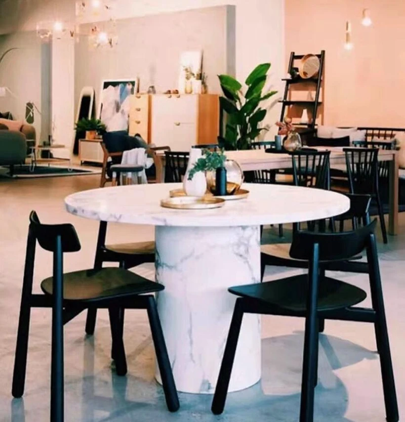 Круглый обеденный стол, легкий роскошный круглый обеденный стол, мраморный обеденный стол, Итальянский минималистичный обеденный стол Изображение 3
