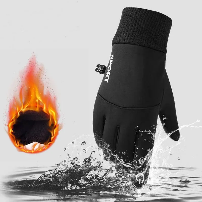 Зимние водонепроницаемые мужские перчатки, Ветрозащитная спортивная рыбалка, вождение мотоцикла с сенсорным экраном, лыжные нескользящие Теплые велосипедные женские перчатки Изображение 3