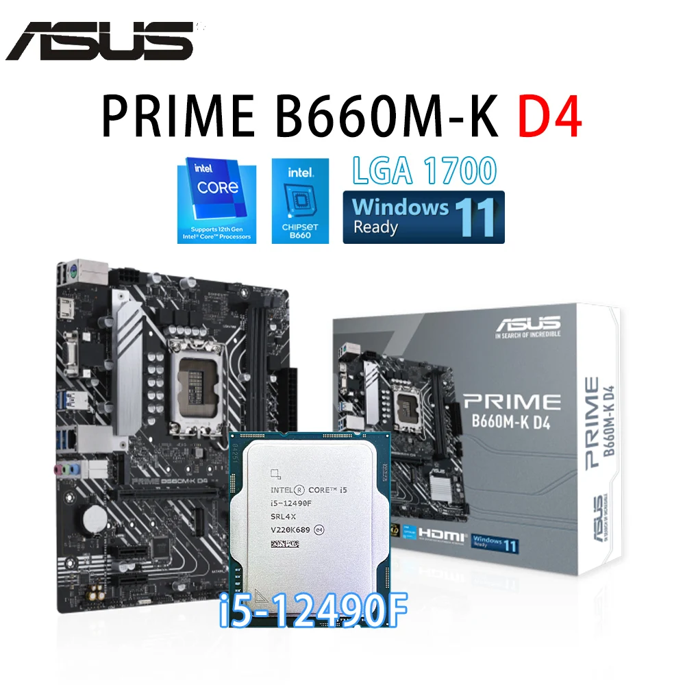 НОВЫЙ процессор Intel Core i5 12490F + материнская плата ASUS PRIME B660M-K D4 LGA 1700 64 ГБ PCIe®4.0 M.2 DDR4 HDMI® Intel 12th 13th Настольный процессор Изображение 0