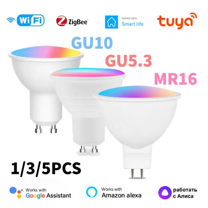 Tuya Zigbee / WIFI Умная Лампочка GU10 / GU5.3 /MR16 RGB Светодиодная лампа с регулируемой яркостью 5 Вт Smart Life Управление Прожектором Через Alexa Google Home Изображение 0