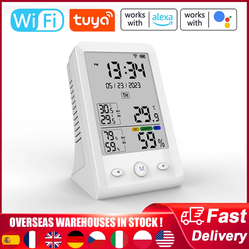 Tuya WIFI Термометр-Гигрометр USB Перезаряжаемый Цифровой Измеритель температуры и Влажности Бытовой ЖК-дисплей Гигротермограф Изображение 0