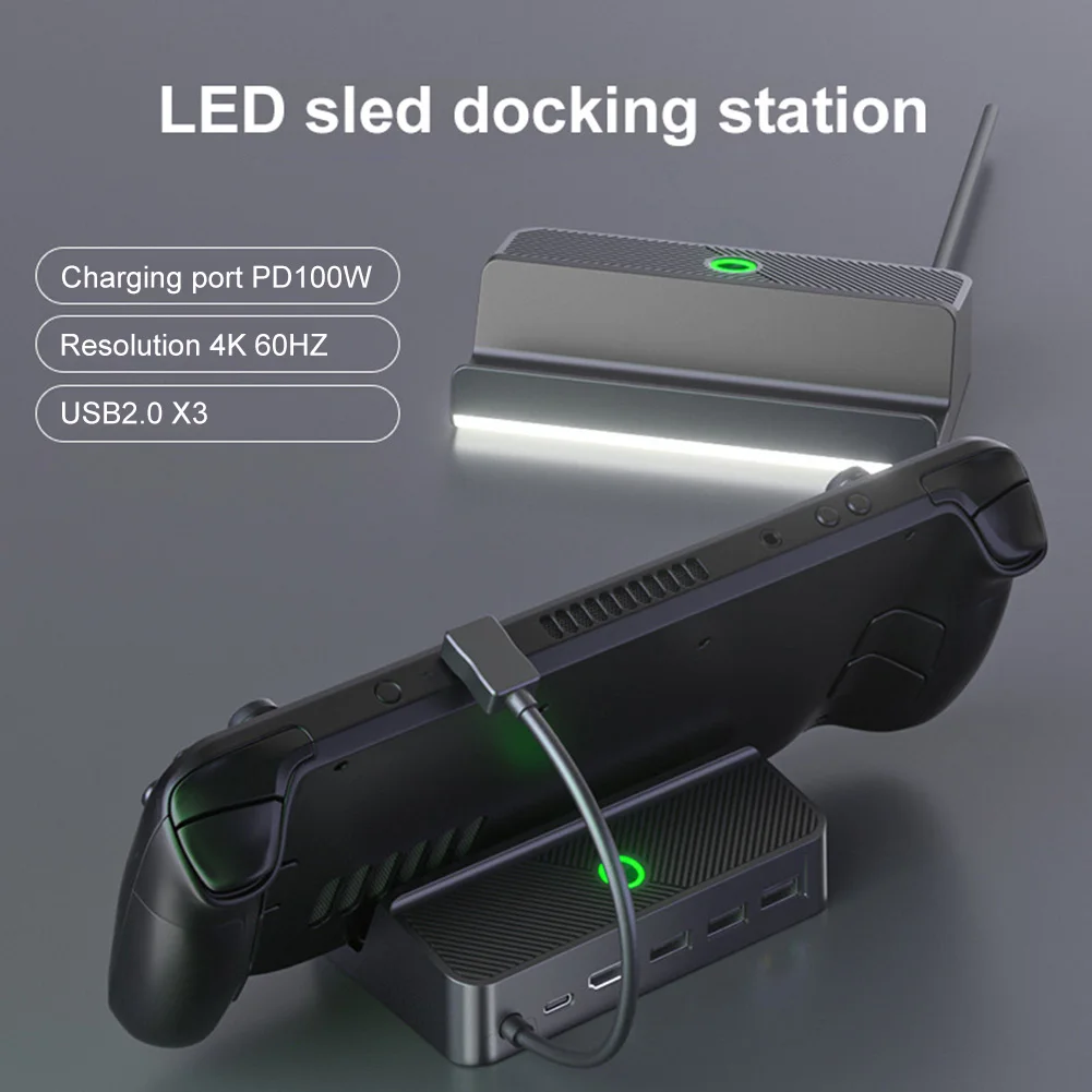 Портативная док-станция для зарядного устройства 4K, светодиодный видеоадаптер для Steam Deck, конвертер видео USB2.0, зарядное устройство Type-C для консоли Steam Deck. Изображение 1