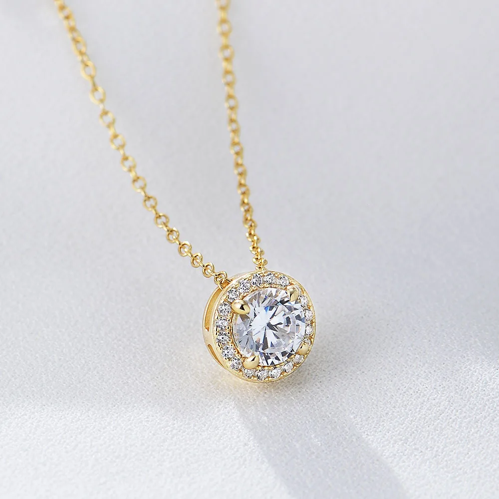 S925 стерлингового серебра бриллиант круглый циркон ожерелье женская цепочка для ключиц Изображение 0
