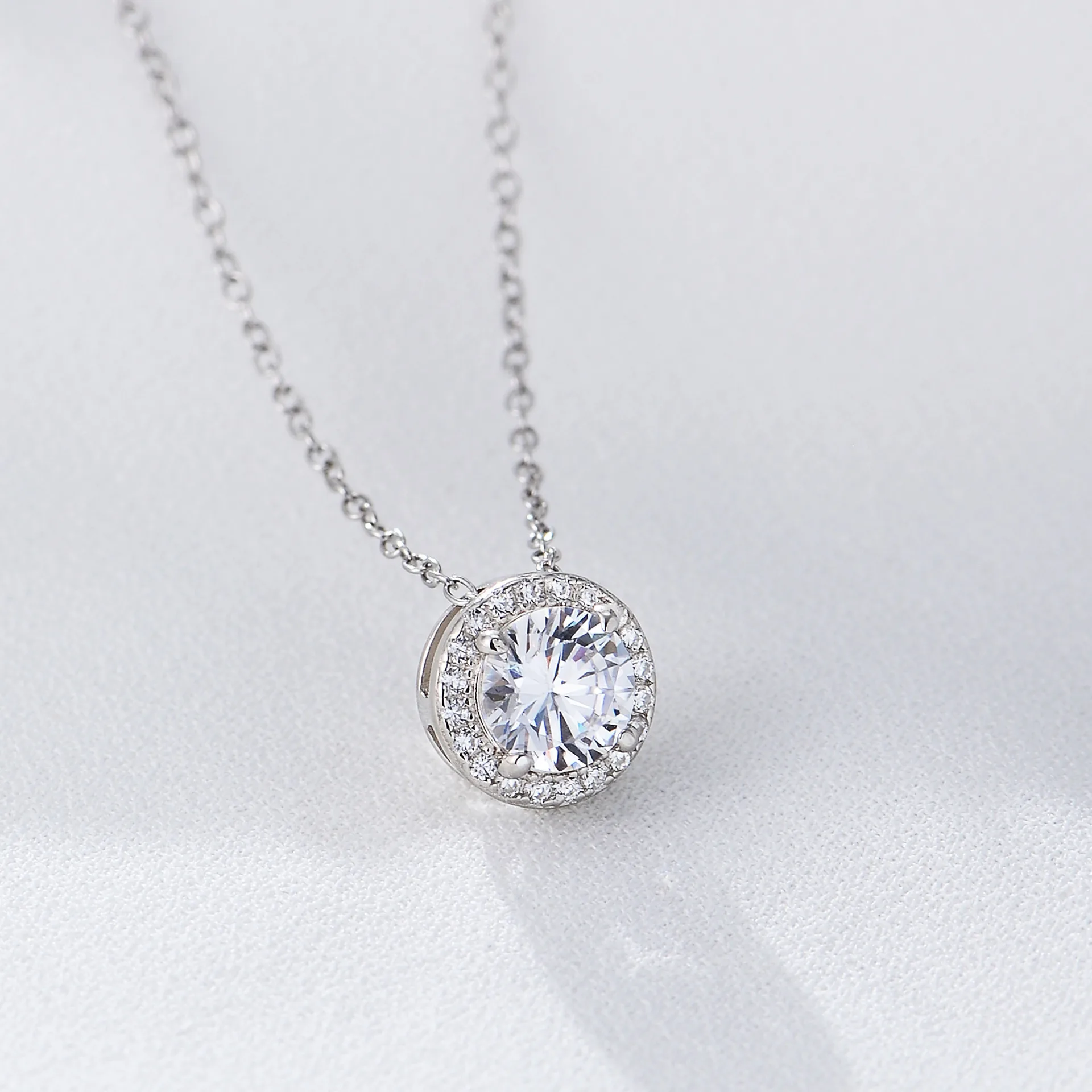 S925 стерлингового серебра бриллиант круглый циркон ожерелье женская цепочка для ключиц Изображение 1