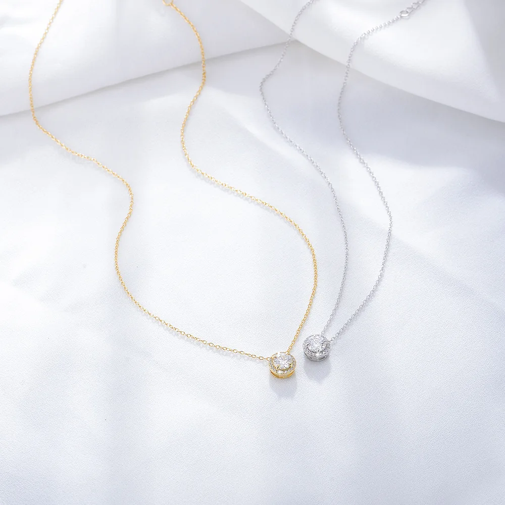 S925 стерлингового серебра бриллиант круглый циркон ожерелье женская цепочка для ключиц Изображение 2