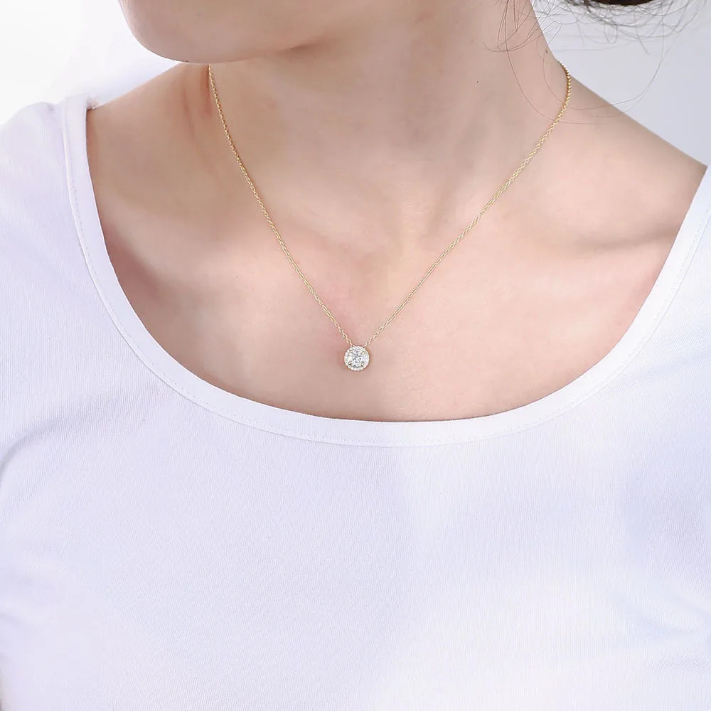 S925 стерлингового серебра бриллиант круглый циркон ожерелье женская цепочка для ключиц Изображение 3