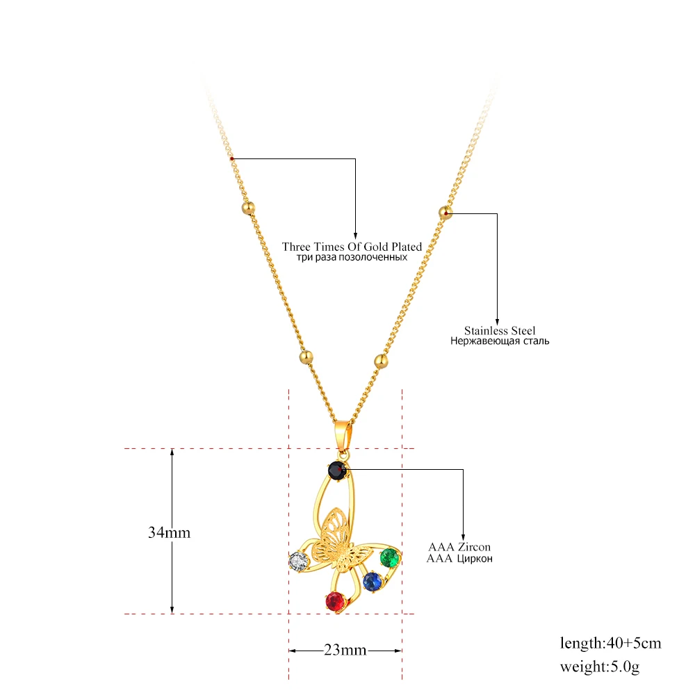 ViiEee Красочные Cz Хрустальные ожерелья с подвеской в виде летающей бабочки с животными Для женщин, колье-чокер из нержавеющей стали, ожерелье VN22173 Изображение 2