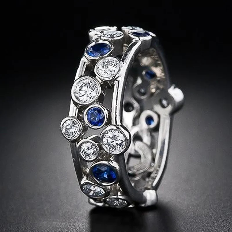 2023 2023 Новые женские кольца с мозаикой из синего / белого ослепительного фианита, повседневная одежда, модное кольцо для женщин, украшения для вечеринок на палец Изображение 0