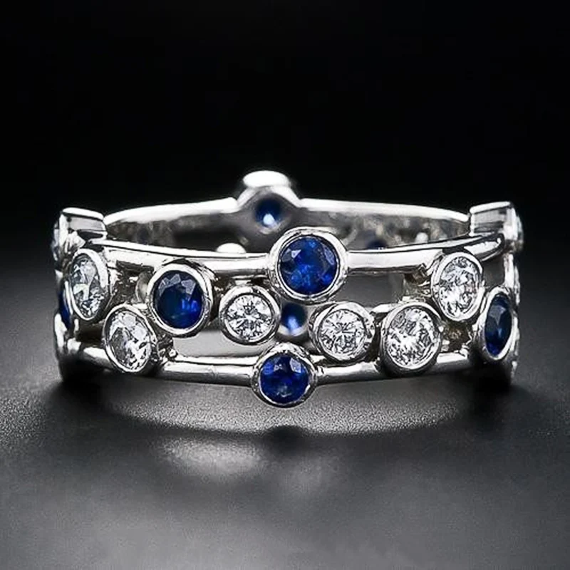 2023 2023 Новые женские кольца с мозаикой из синего / белого ослепительного фианита, повседневная одежда, модное кольцо для женщин, украшения для вечеринок на палец Изображение 1