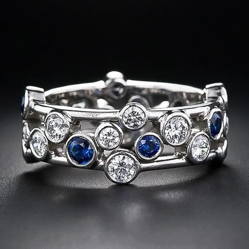 2023 2023 Новые женские кольца с мозаикой из синего / белого ослепительного фианита, повседневная одежда, модное кольцо для женщин, украшения для вечеринок на палец Изображение 2