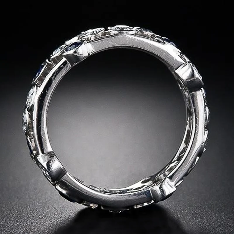 2023 2023 Новые женские кольца с мозаикой из синего / белого ослепительного фианита, повседневная одежда, модное кольцо для женщин, украшения для вечеринок на палец Изображение 3