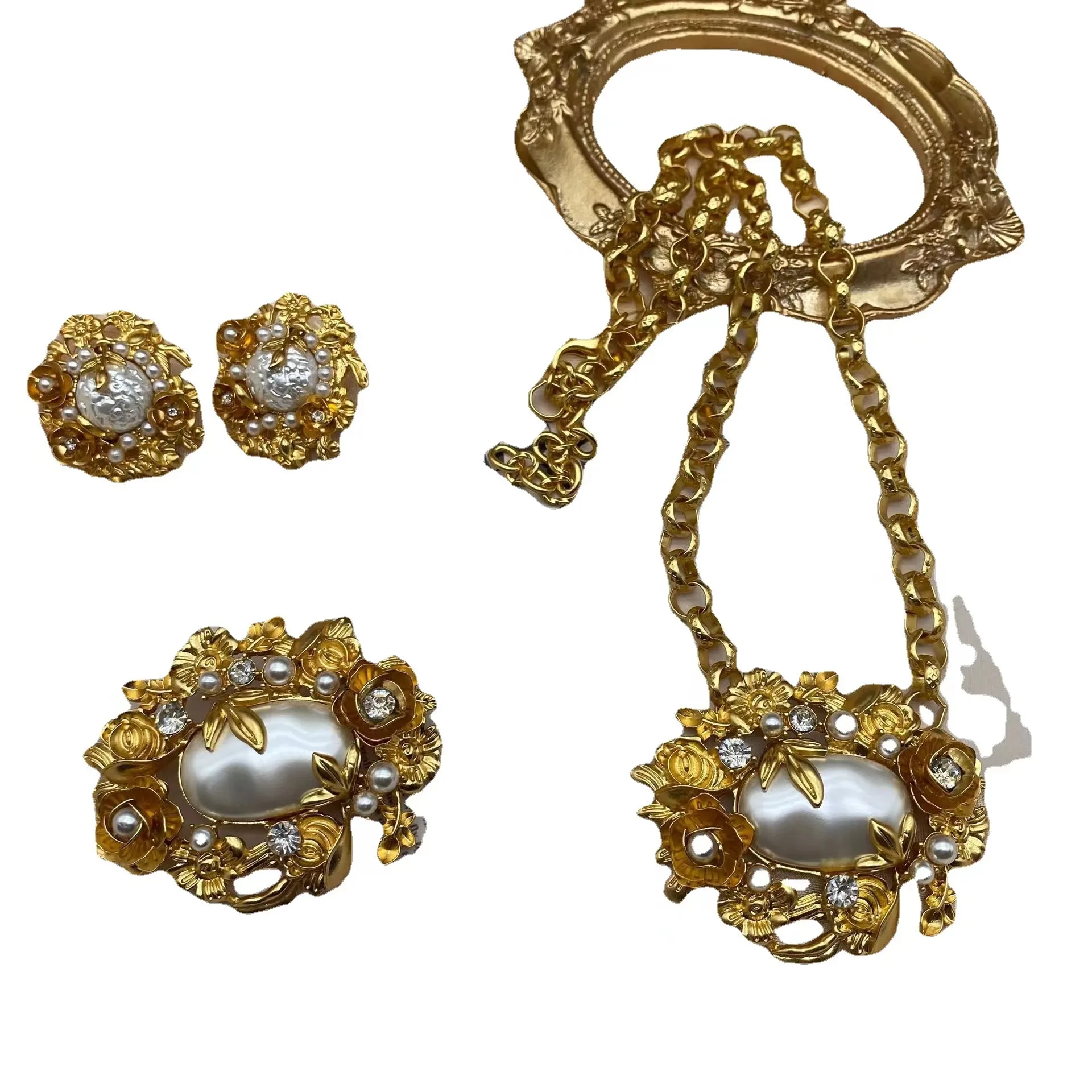 Европа и Соединенные Штаты популярный тренд ретро модные серьги ожерелье брошь аксессуары из 3 предметов Изображение 5