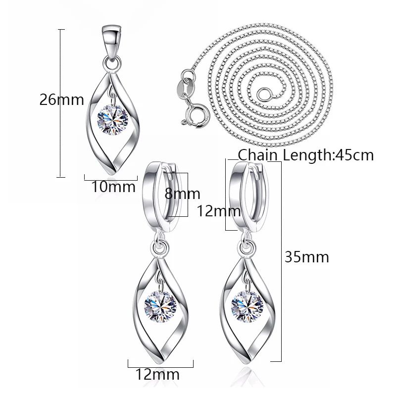 Наборы ювелирных изделий из стерлингового серебра 925 пробы Циркониевое ожерелье с каплями воды + Серьги Бижутерия для женщин Рождественский подарок Изображение 1