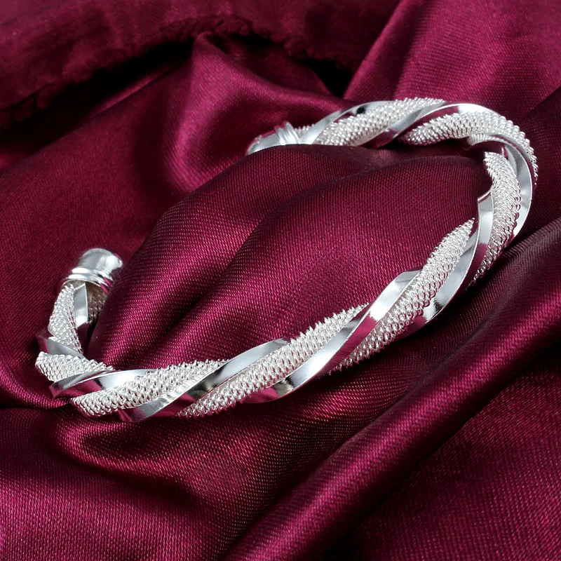 Серебряный Плетеный Браслет Ювелирные Изделия Стерлингового Серебра 925 Пробы Модные Сетчатые Широкие Браслеты Для Женщин и мужчин Изображение 0
