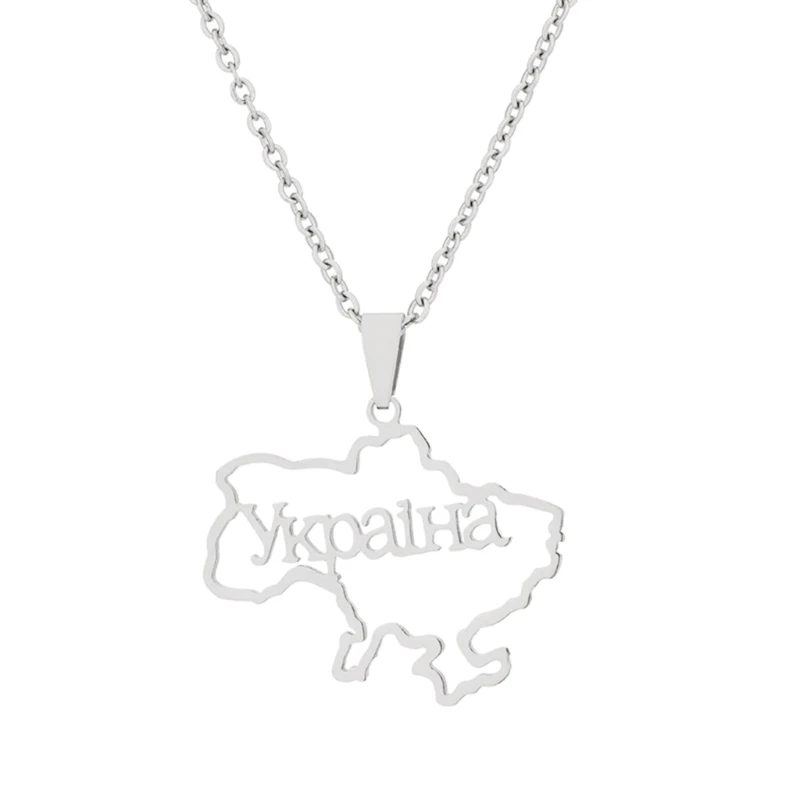 Схема из нержавеющей стали Карта Украины Кулон Ожерелье Сердце Украинские украшения с цепочкой Подарок для женщин Мужчин Изображение 5