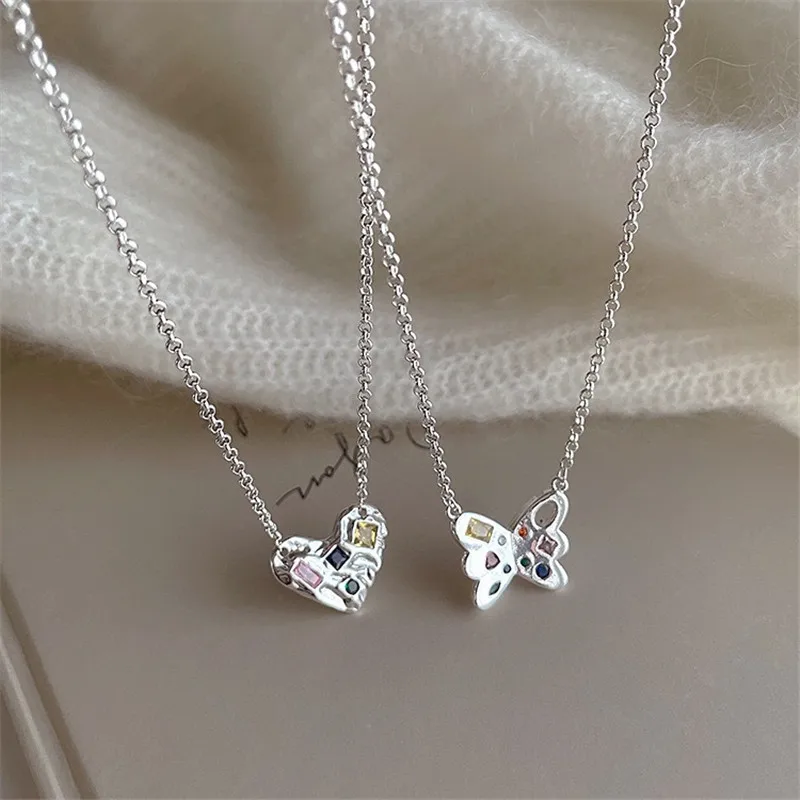 Красочные хрустальные ожерелья с подвесками в виде сердца-бабочки, подвески, колье, эффектное ожерелье для женщин, вечерние украшения dz352 Изображение 0