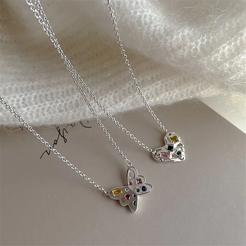 Красочные хрустальные ожерелья с подвесками в виде сердца-бабочки, подвески, колье, эффектное ожерелье для женщин, вечерние украшения dz352 Изображение 1