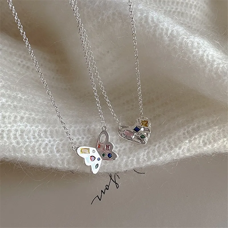 Красочные хрустальные ожерелья с подвесками в виде сердца-бабочки, подвески, колье, эффектное ожерелье для женщин, вечерние украшения dz352 Изображение 4