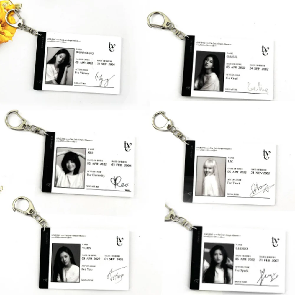 Брелок-подвеска KPOP IVE Photo, Двухсторонние удостоверения личности, брелок с фигурками, акриловый брелок Для ключей, фанаты коллекционируют украшения для ключей Изображение 0
