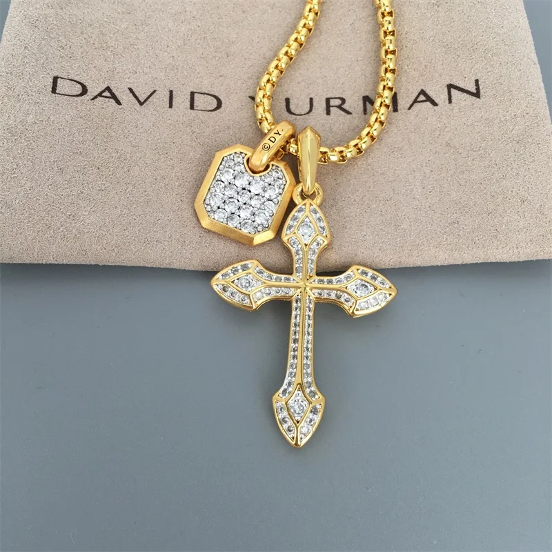Дэвид Юллман ожерелье из желтого золота 18 Карат с крестом и Пасхальный ювелирный набор Мужское ожерелье с бриллиантами, золотом и серебром, ювелирный подарок Изображение 0