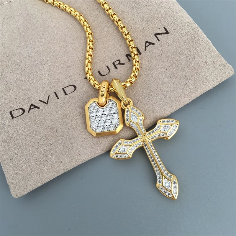 Дэвид Юллман ожерелье из желтого золота 18 Карат с крестом и Пасхальный ювелирный набор Мужское ожерелье с бриллиантами, золотом и серебром, ювелирный подарок Изображение 1